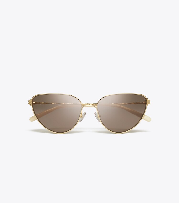 Tory Burch designer sonnenbrillen & brillen Eleanor Cateye-Sonnenbrille aus Metall in SHINY GOLD/LIGHT PURPLE BROWN MIRROR von oben