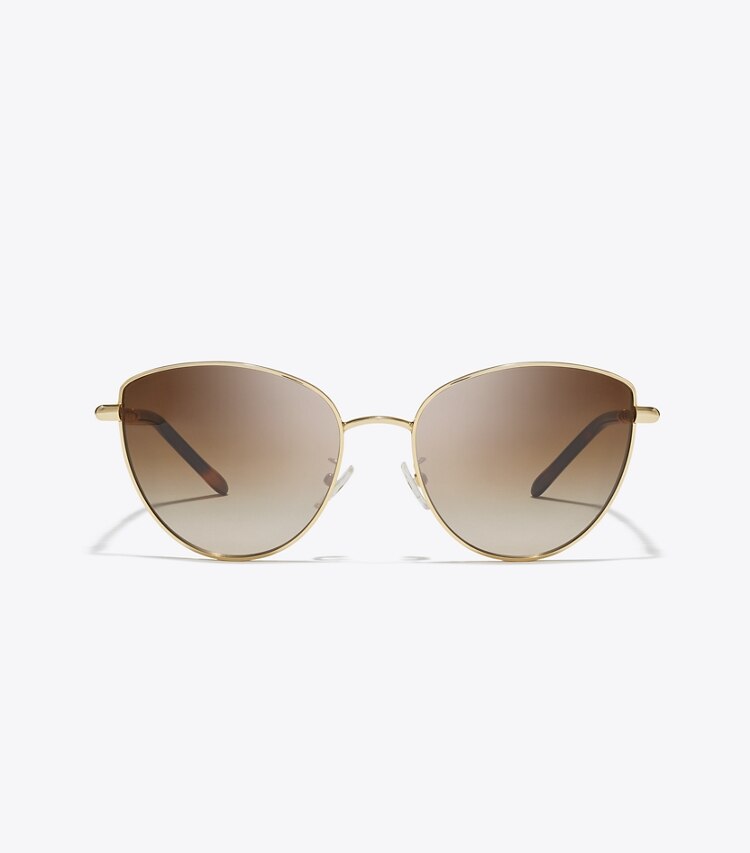 Tory Burch designer lunettes Eleanor Chain œil de chat dans SHINY GOLD/ BROWN GRADIENT de face