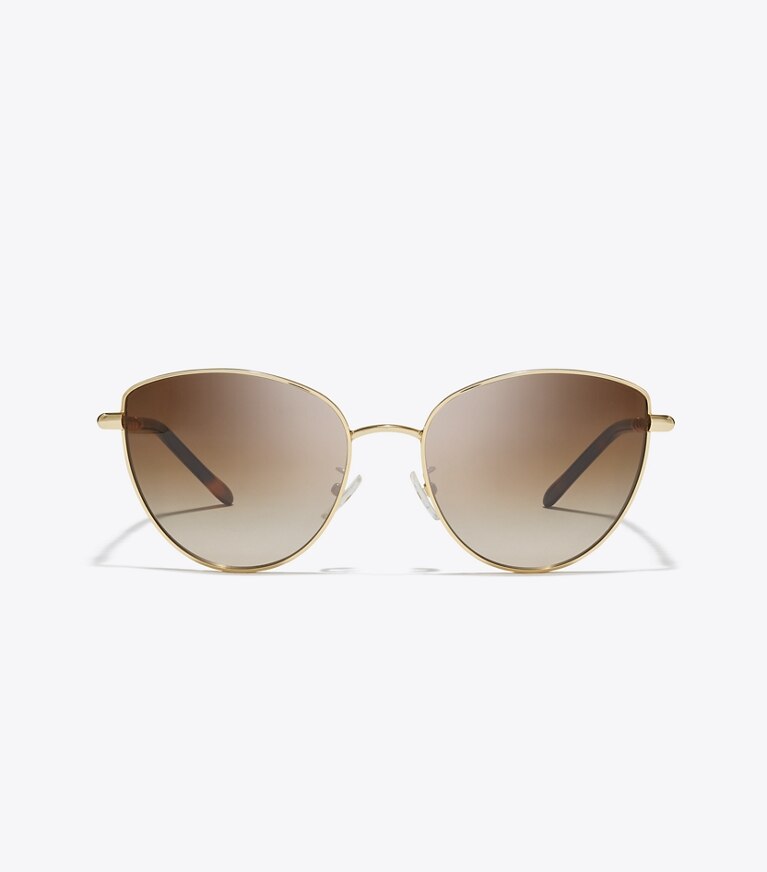 Tory Burch designer lunettes Eleanor Chain œil de chat dans SHINY GOLD/ BROWN GRADIENT de face