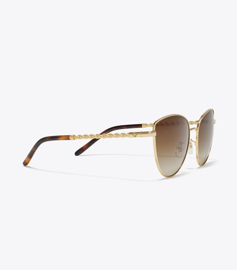 Tory Burch designer sunglasses & eyewear Eleanor Chain Cat Eye in SHINY GOLD/ BROWN GRADIENT detail