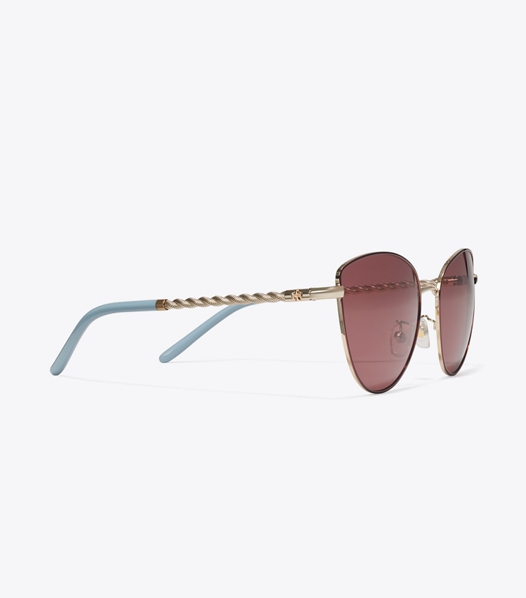 Tory Burch designer sunglasses & eyewear Eleanor Chain Cat Eye in SHINY LIGHT GOLD/ SOLID BORDEAUX front