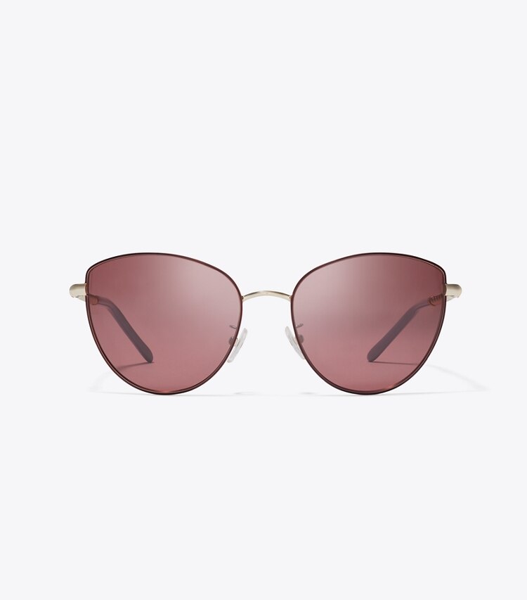 Tory Burch designer sunglasses & eyewear Eleanor Chain Cat Eye in SHINY LIGHT GOLD/ SOLID BORDEAUX front