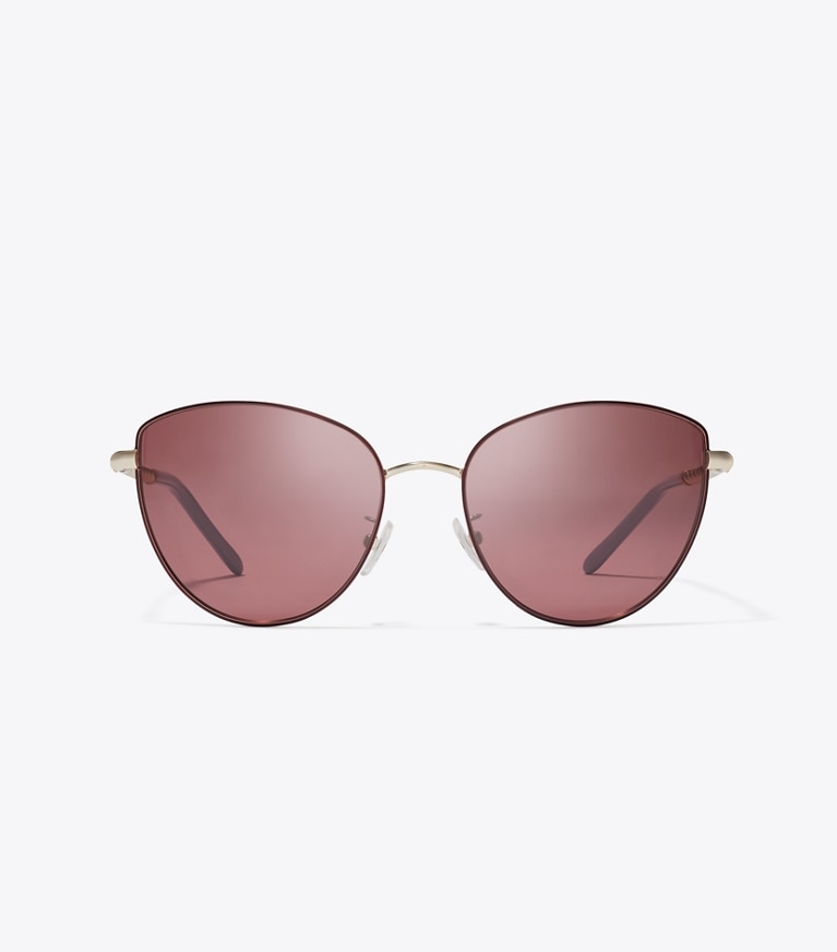Tory Burch designer sunglasses & eyewear Eleanor Chain Cat Eye in SHINY LIGHT GOLD/ SOLID BORDEAUX front