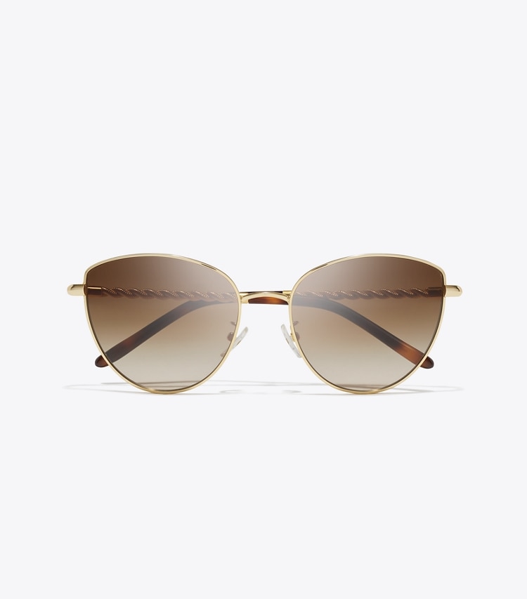 Tory Burch designer sunglasses & eyewear Eleanor Chain Cat Eye in SHINY GOLD/ BROWN GRADIENT overhead