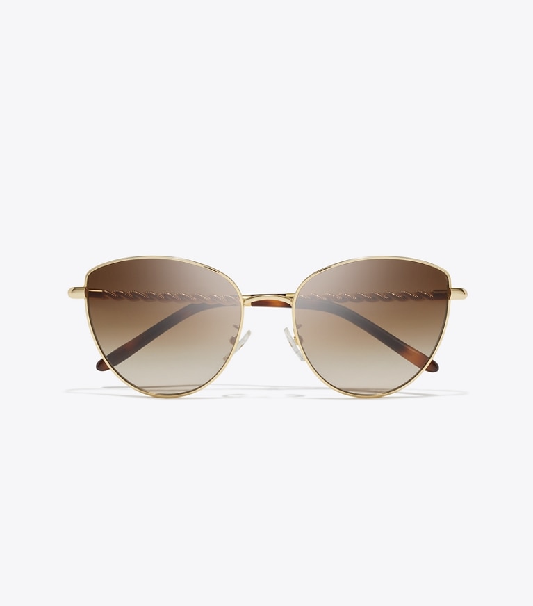 Tory Burch designer sunglasses & eyewear Eleanor Chain Cat Eye in SHINY GOLD/ BROWN GRADIENT overhead