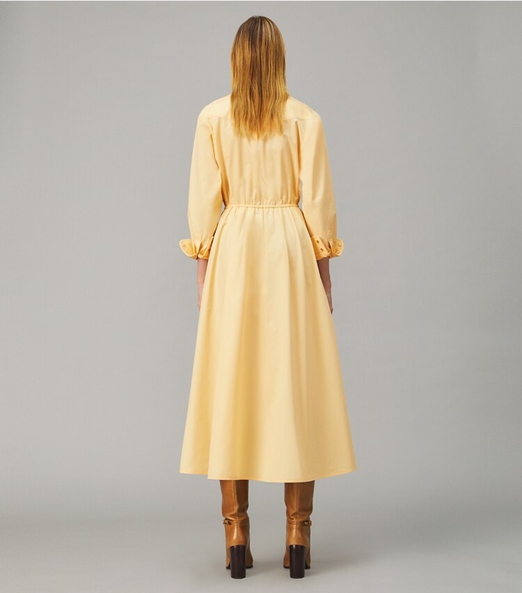 Tory Burch designer dresses Eleanor Cotton Poplin Dress in DARK VANILLA CUSTARD on model back