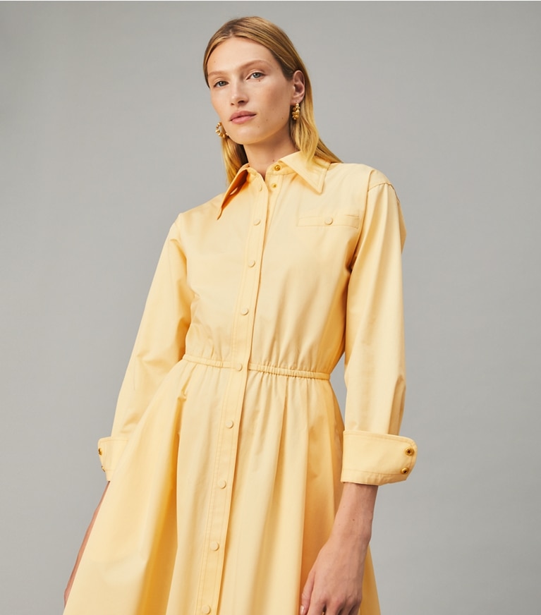 Tory Burch designer dresses Eleanor Cotton Poplin Dress in DARK VANILLA CUSTARD front