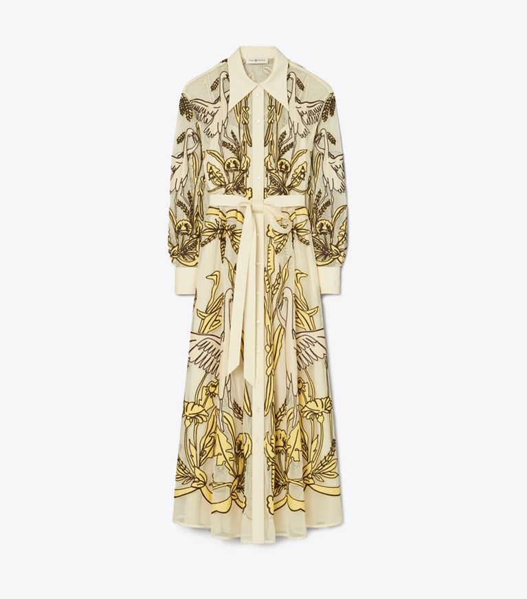 Tory Burch designer dresses Eleanor Cotton Tulle Dress in MORNING CRANE front