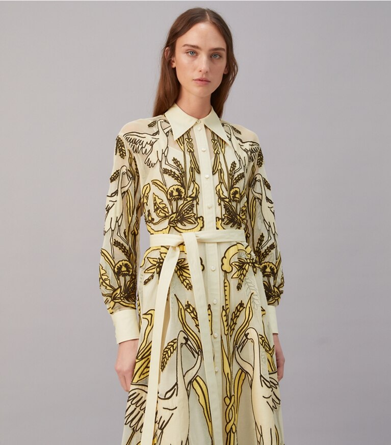 Tory Burch designer dresses Eleanor Cotton Tulle Dress in MORNING CRANE front