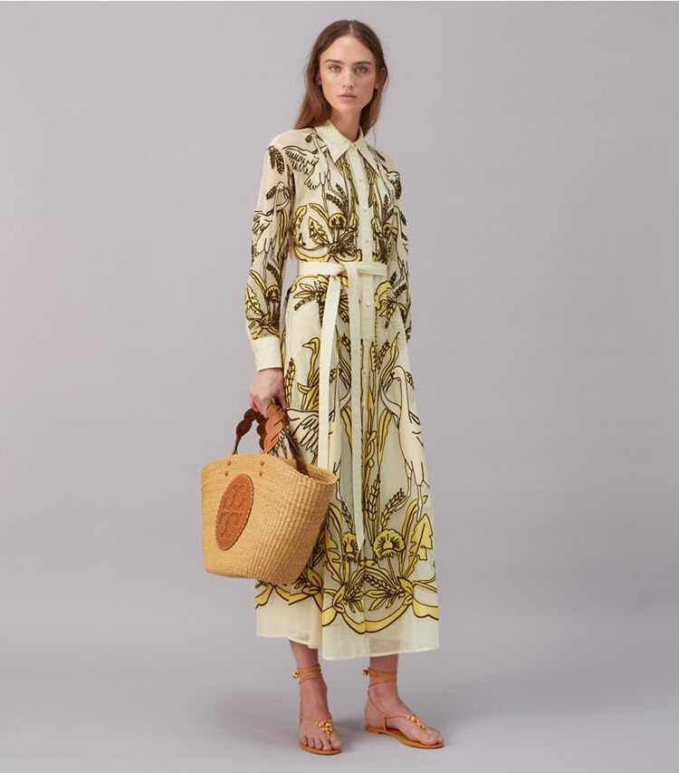 Tory Burch designer dresses Eleanor Cotton Tulle Dress in MORNING CRANE on model front