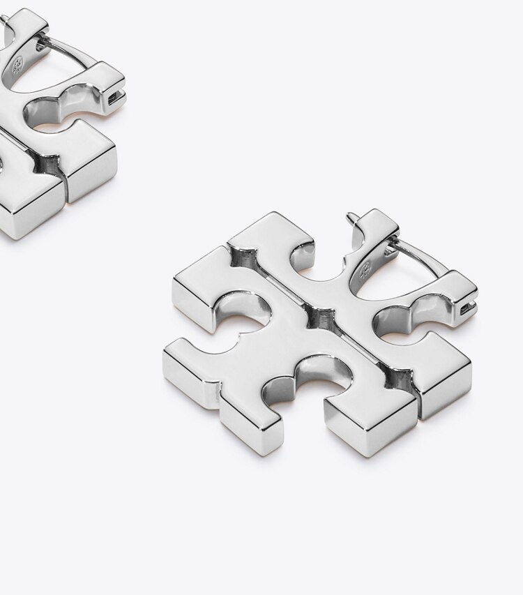 Tory Burch designer ohrringe Eleanor Creole mit verdecktem Verschluss in Light Silver detail