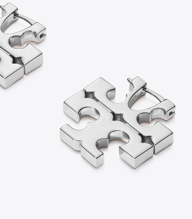 Tory Burch designer ohrringe Eleanor Creole mit verdecktem Verschluss in Light Silver front