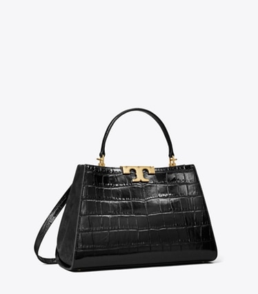 Tory Burch designer satchels Eleanor Croc-Embossed Satchel in Black angle