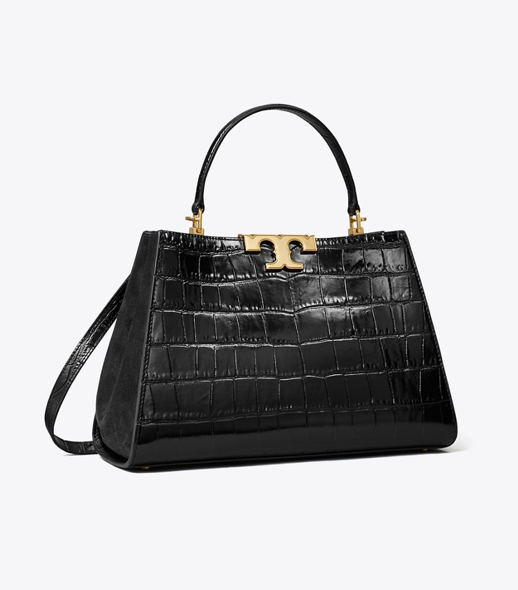 Tory Burch designer satchels Eleanor Croc-Embossed Satchel in Black angle
