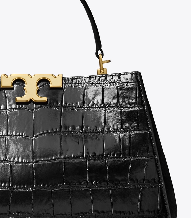 Tory Burch designer satchels Eleanor Croc-Embossed Satchel in Black detail