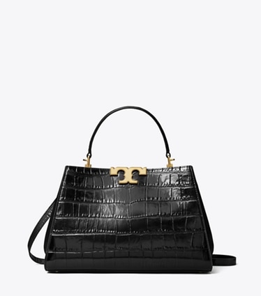 Tory Burch designer satchels Eleanor Croc-Embossed Satchel in Black front