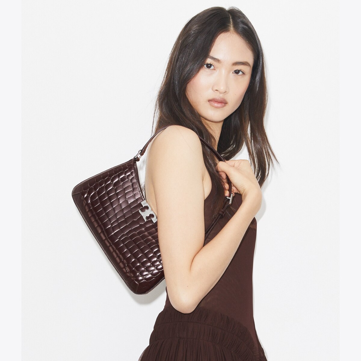 Eleanor Croc-Embossed Slim Shoulder Bag: Women's Designer Shoulder