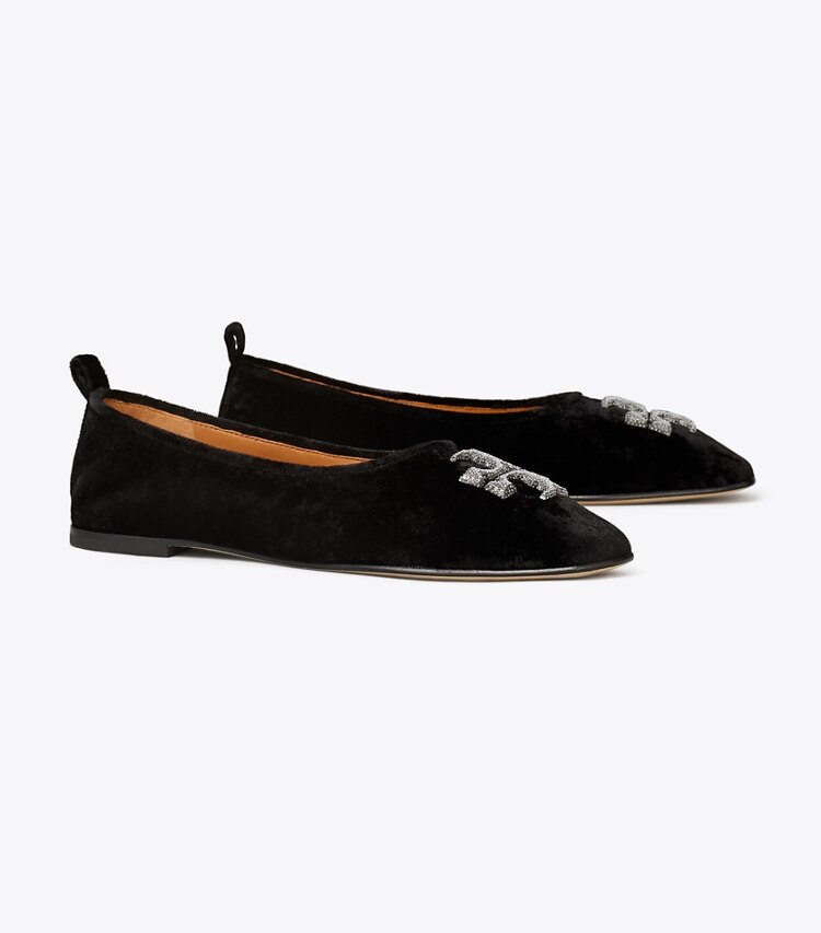 Tory Burch designer flats Eleanor Crystal Ballet in Black angle