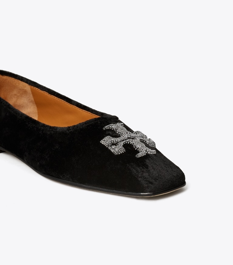 Tory Burch designer flats Eleanor Crystal Ballet in Black angle