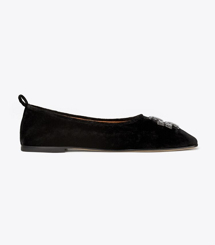 Tory Burch designer flats Eleanor Crystal Ballet in Black side