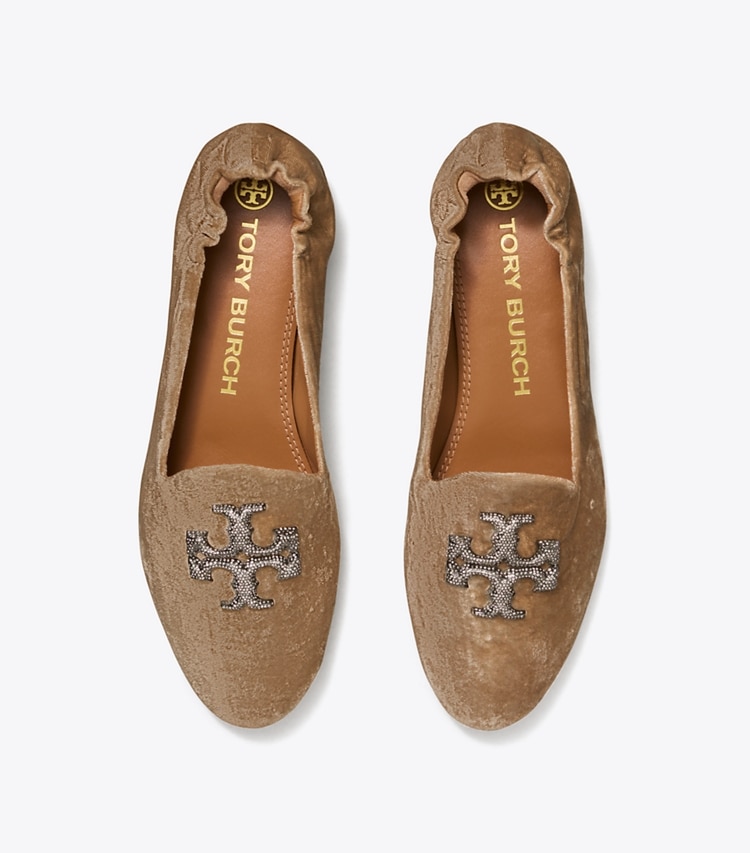 Tory Burch designer flats Eleanor Crystal Loafer in Classic Taupe overhead