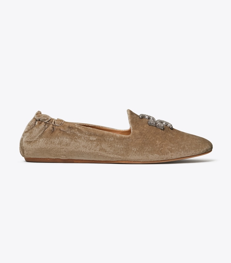 Tory Burch designer flats Eleanor Crystal Loafer in Classic Taupe side