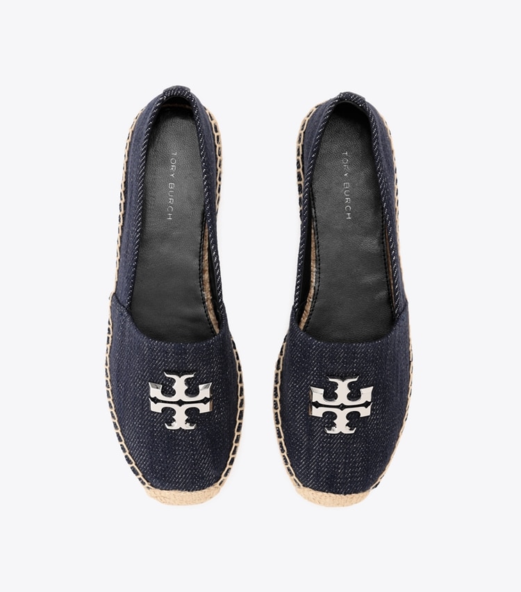 Tory Burch designer エスパドリーユ エレノア エスパドリーユ ワイド in MIDNIGHT DENIM / SILVER オーバーヘッド
