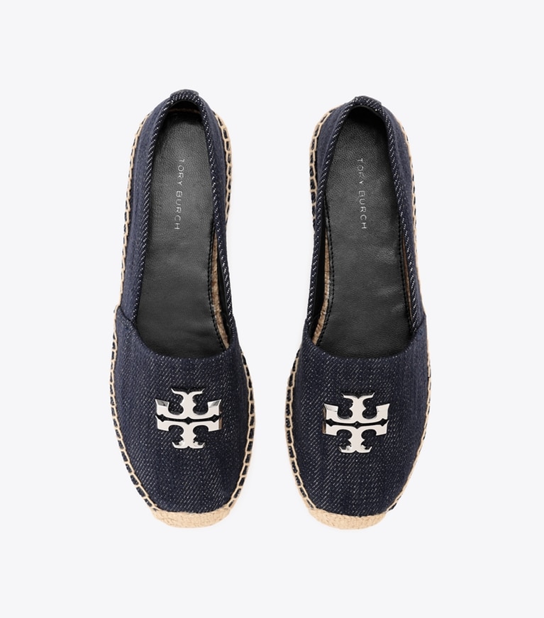 Tory Burch designer エスパドリーユ エレノア エスパドリーユ ワイド in MIDNIGHT DENIM / SILVER オーバーヘッド