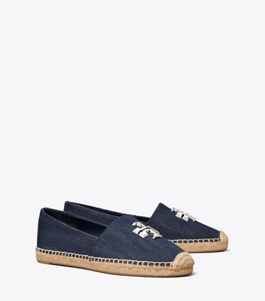 Tory Burch designer espadrilles Eleanor Espadrille in MIDNIGHT DENIM / SILVER angle