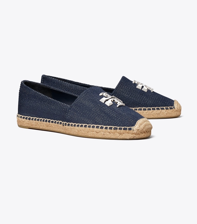 Tory Burch designer espadrilles Eleanor Espadrille in MIDNIGHT DENIM / SILVER angle