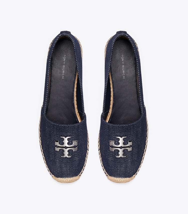 Tory Burch designer espadrilles Eleanor Espadrille in MIDNIGHT DENIM / SILVER overhead