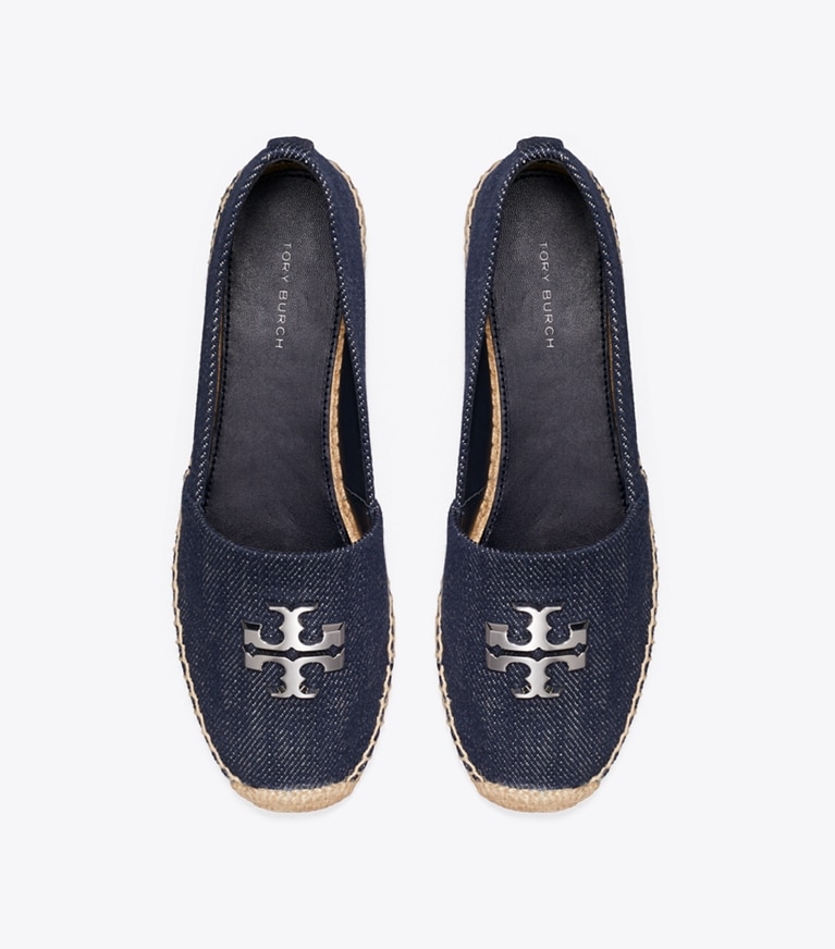 Tory Burch designer espadrilles Eleanor Espadrille in MIDNIGHT DENIM / SILVER overhead