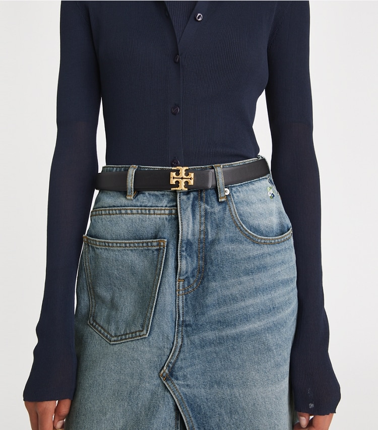 Tory Burch designer gürtel Eleanor Gürtel 2,5 cm in Black / GOLD accessory on model