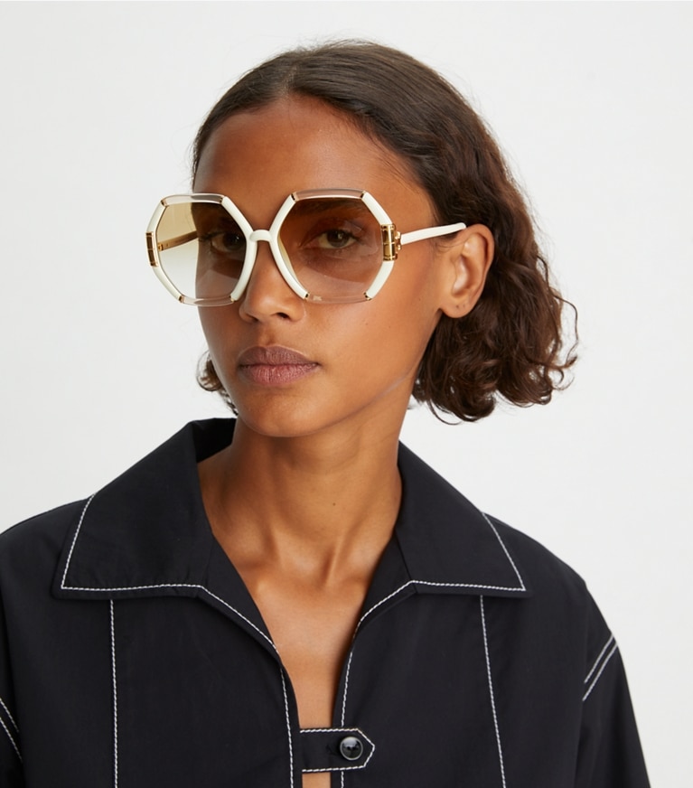 Tory Burch designer sunglasses & eyewear Eleanor Geometric Sunglasses in NAVY front