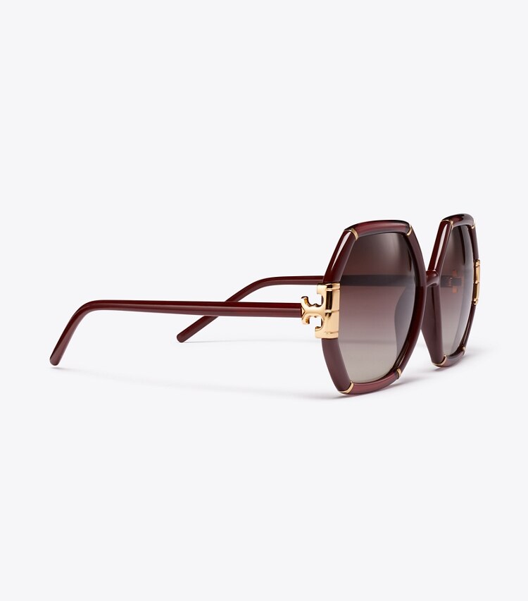 Tory Burch designer sunglasses & eyewear Eleanor Geometric Sunglasses in BORDEAUX detail