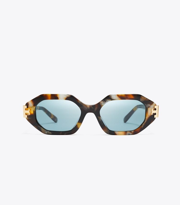 Tory Burch designer sunglasses & eyewear Eleanor Geometric Sunglasses in DARK WAVY TORTOISE/PETROL GREEN front