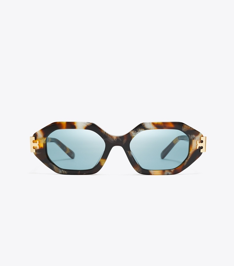 Tory Burch designer sunglasses & eyewear Eleanor Geometric Sunglasses in DARK WAVY TORTOISE/PETROL GREEN front