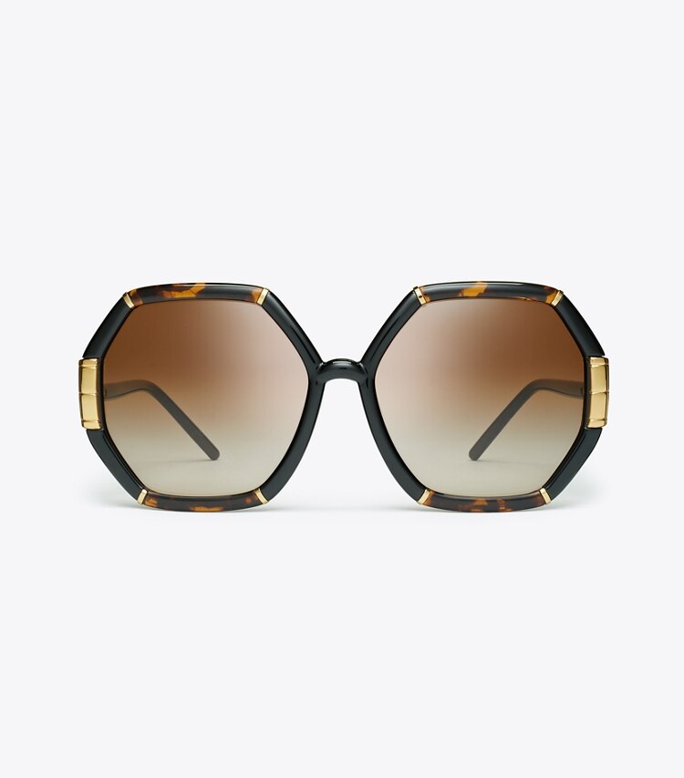 Tory Burch designer sunglasses & eyewear Eleanor Geometric Sunglasses in DARK TORTOISE/BLACK front
