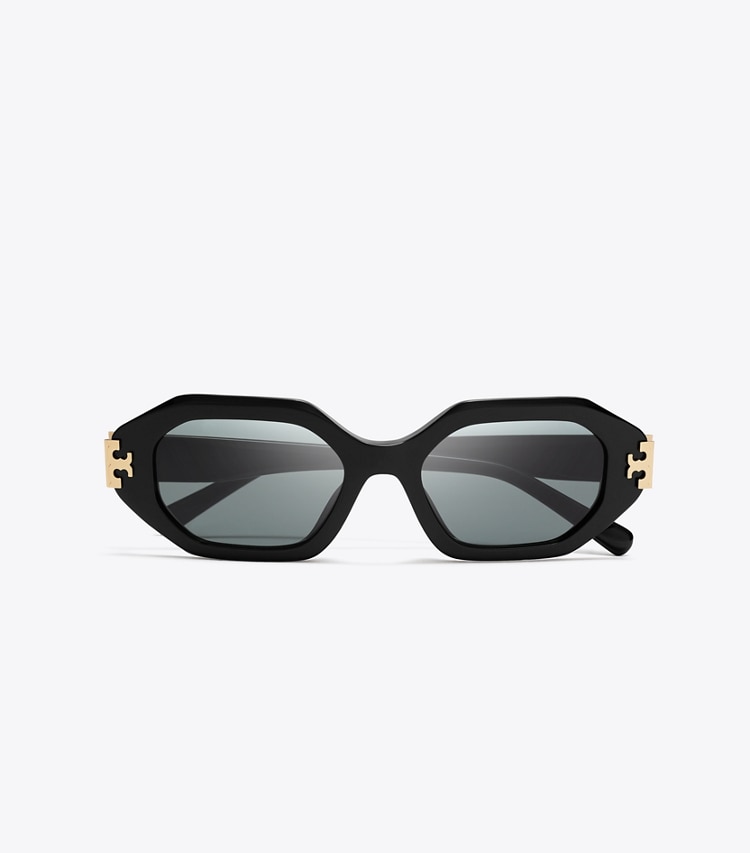 Tory Burch designer sunglasses & eyewear Eleanor Geometric Sunglasses in BLACK/DARK GRAY overhead