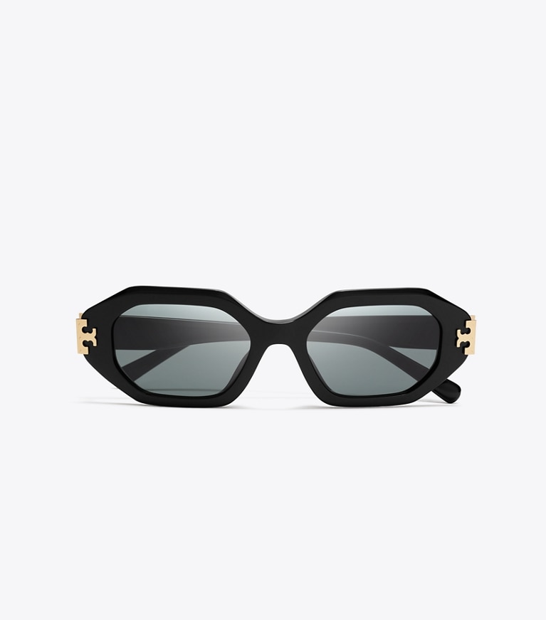 Tory Burch designer sunglasses & eyewear Eleanor Geometric Sunglasses in BLACK/DARK GRAY overhead
