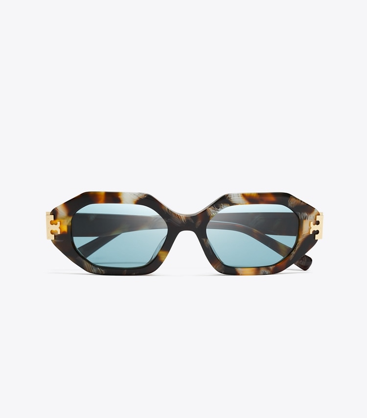 Tory Burch designer sunglasses & eyewear Eleanor Geometric Sunglasses in DARK WAVY TORTOISE/PETROL GREEN overhead
