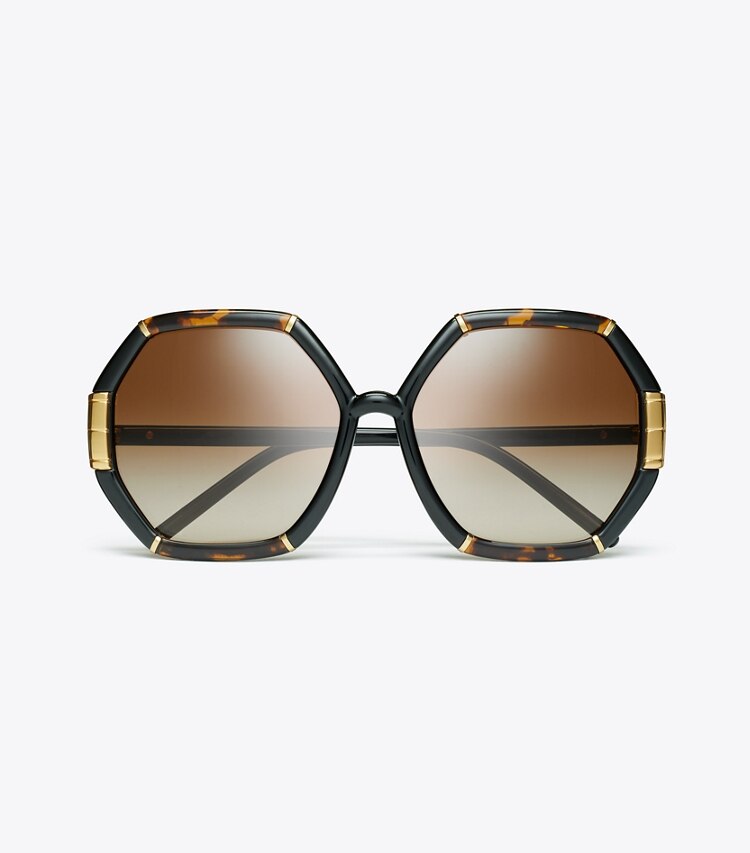 Tory Burch designer sunglasses & eyewear Eleanor Geometric Sunglasses in DARK TORTOISE/BLACK overhead