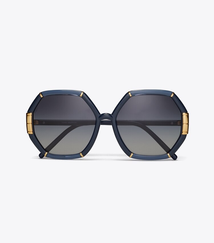 Tory Burch designer sunglasses & eyewear Eleanor Geometric Sunglasses in NAVY overhead