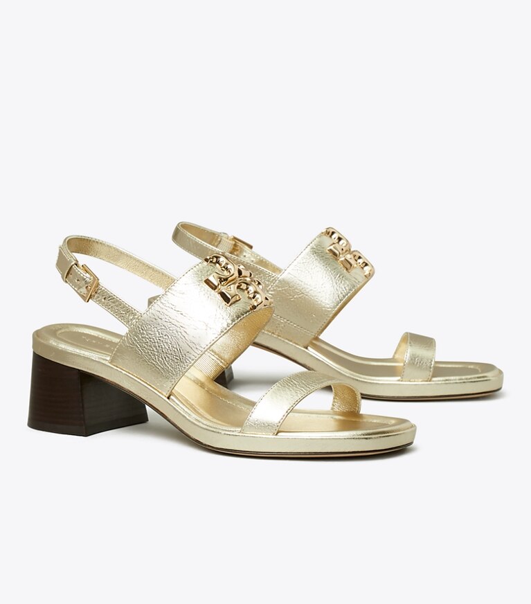 Tory Burch designer sandals Eleanor Heel Sandal in SPARK GOLD / GOLD angle