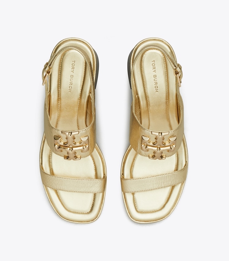 Tory Burch designer sandals Eleanor Heel Sandal in SPARK GOLD / GOLD overhead
