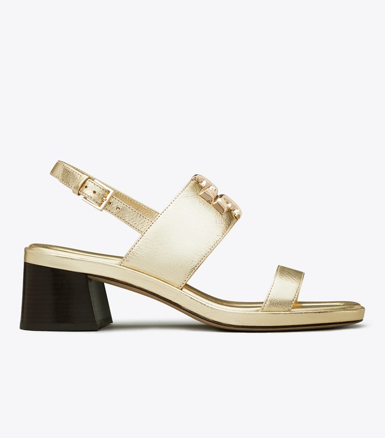 Tory Burch designer sandals Eleanor Heel Sandal in SPARK GOLD / GOLD side
