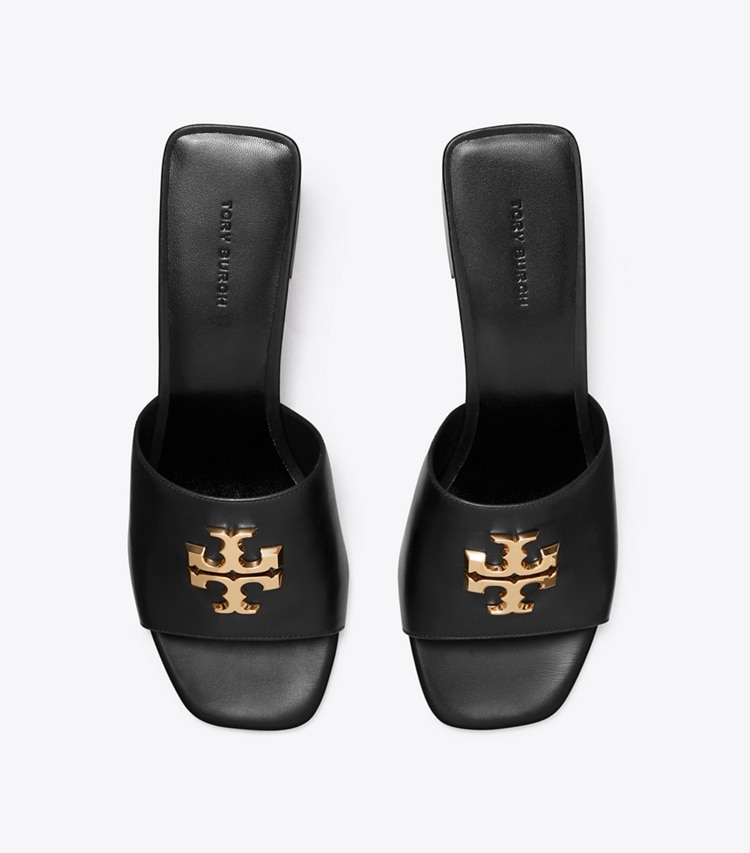 Tory Burch designer sandals Eleanor Heeled Sandal in PERFECT BLACK / GOLD overhead