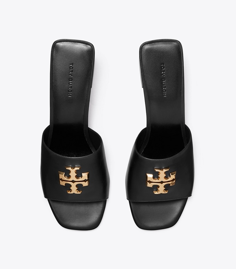 Tory Burch designer sandals Eleanor Heeled Sandal in PERFECT BLACK / GOLD overhead