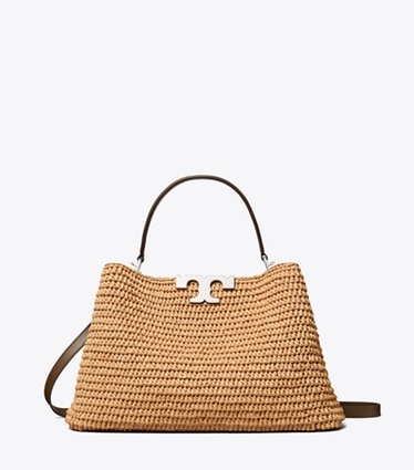 Tory Burch designer henkeltaschen Eleanor Henkeltasche aus Raffiabast in Honeycomb front