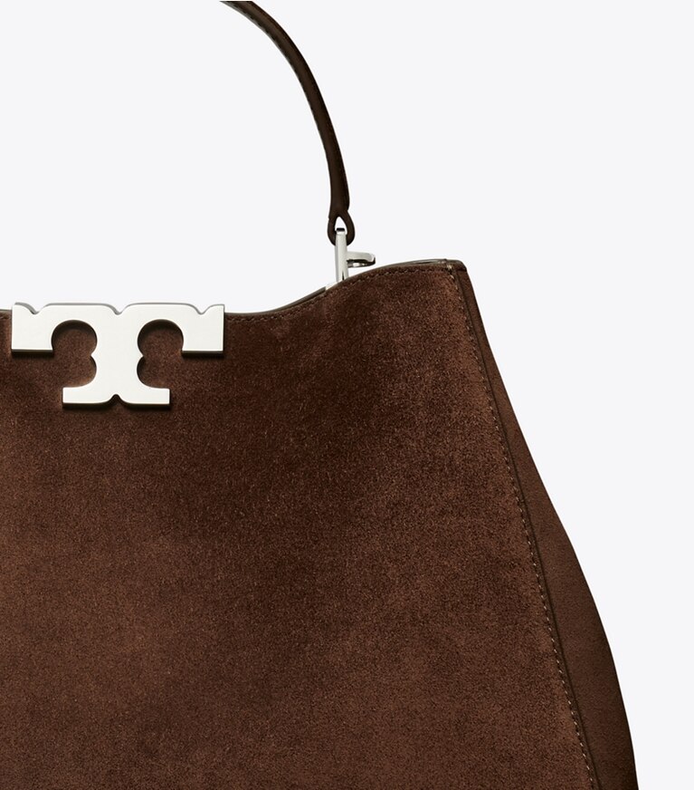 Tory Burch designer henkeltaschen Eleanor Henkeltasche aus Wildleder in Dark Cocoa detail
